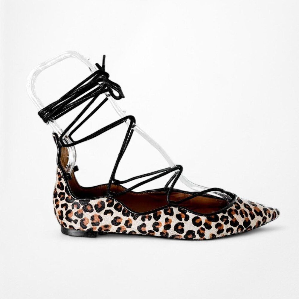 Zara Leopard Print Lace Up Pointy Toe Ballet Flat… - image 3